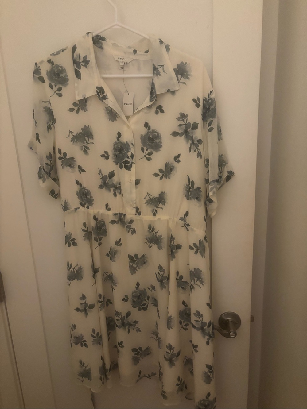 RW&CO. Cream Dress with Navy Floral Print